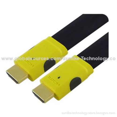 HDMI Cables, Double-color Molding Type, Flat Cable, 24K Gold-plated Connector